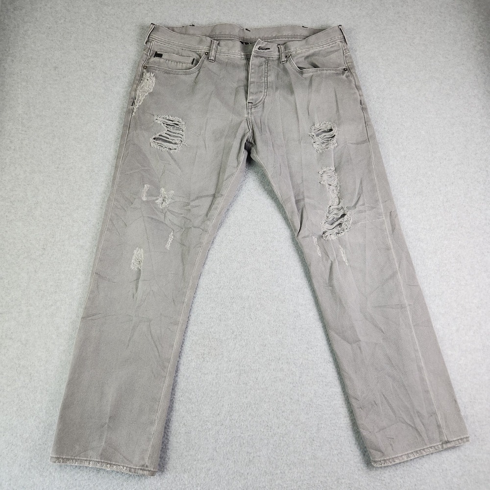 Armani Exchange Jeans Mens 36 Short Gray Denim Boho Distressed Straight Leg